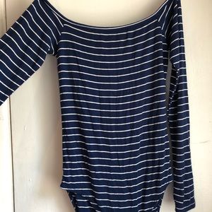 Blue and white off shoulders bodysuit